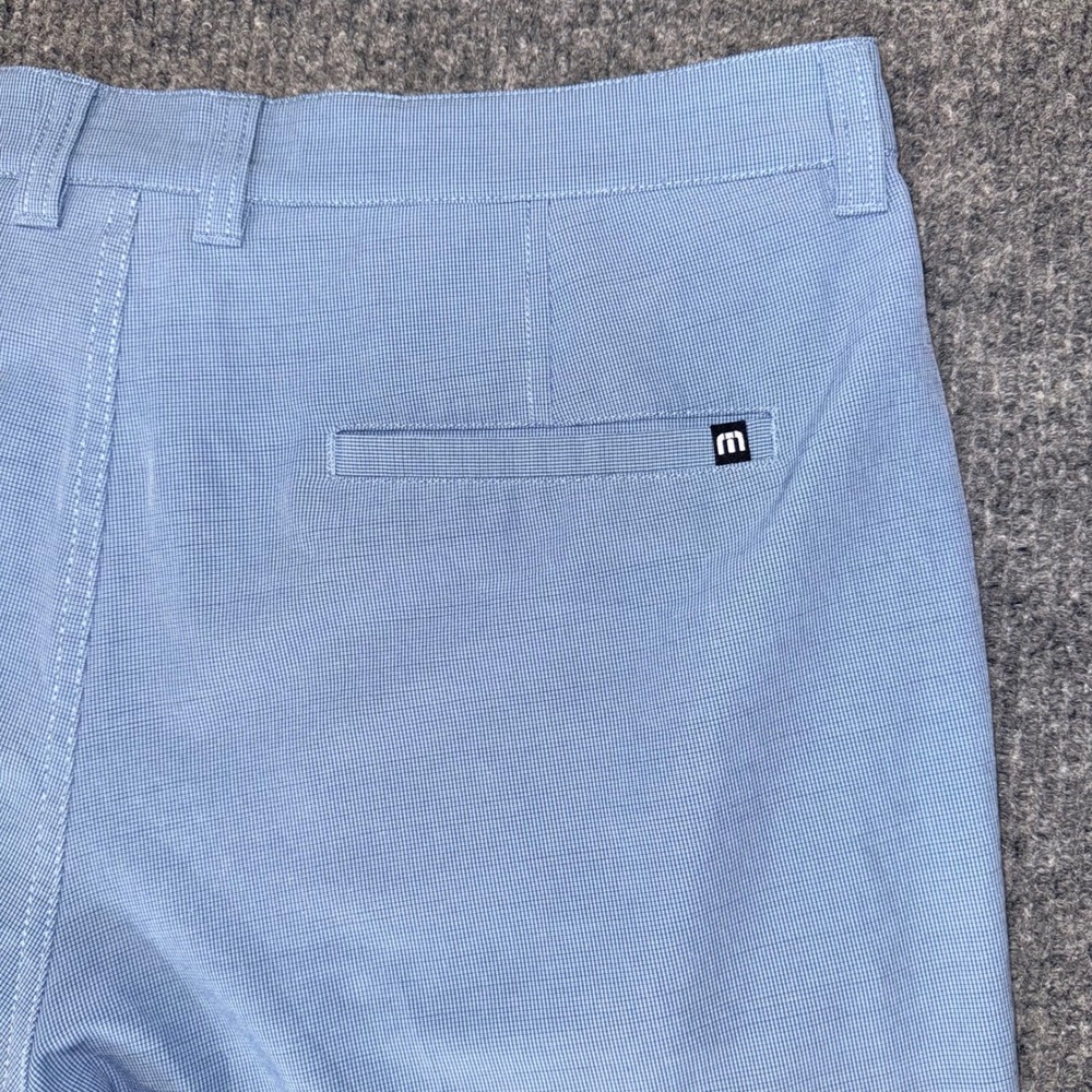 TravisMathew Mens Golf Shorts Blue Micro Check Stretch Performance Size 36 - Picture 9 of 10